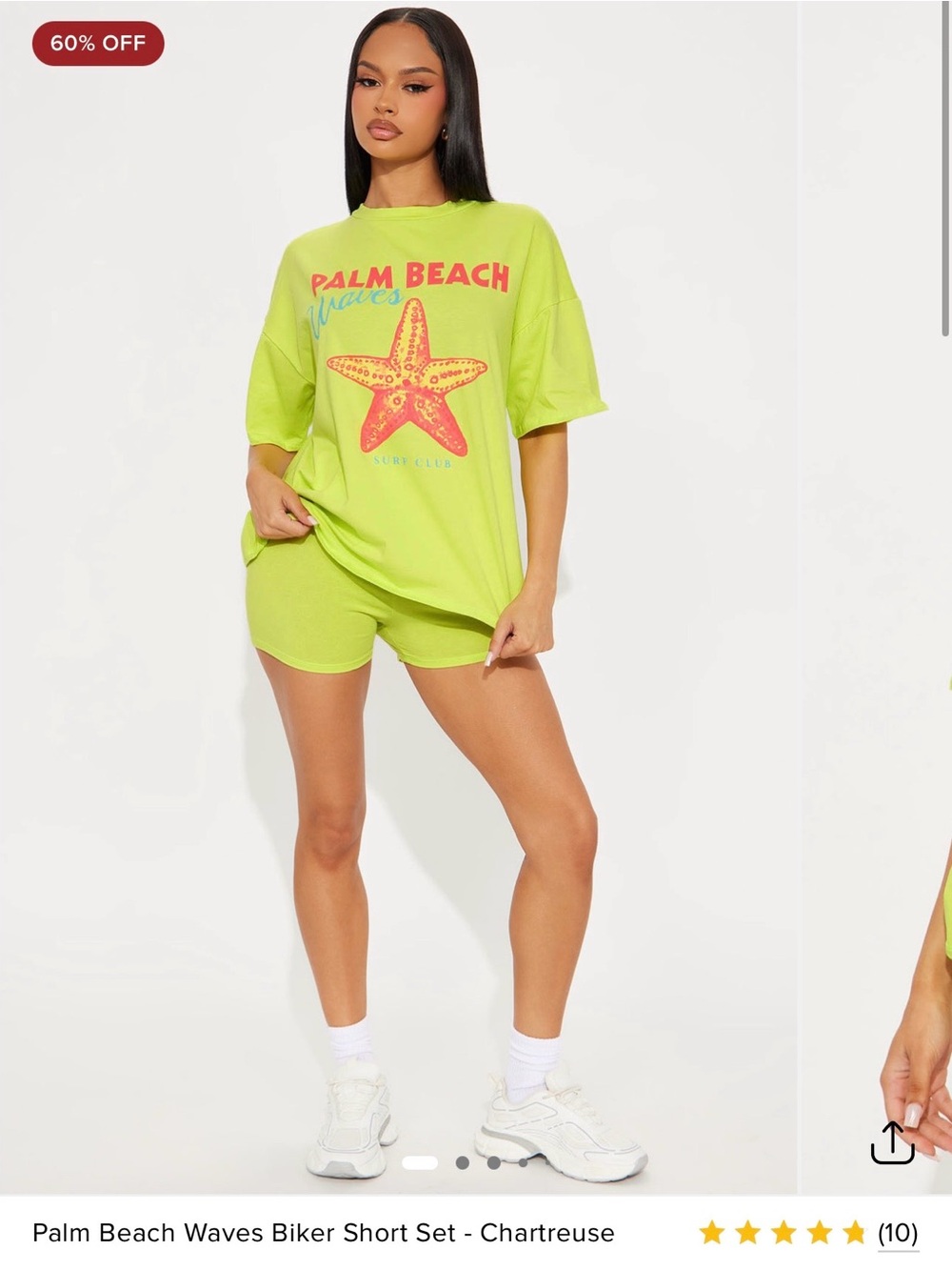 Fashion Nova Palm Beach Waves Biker Short Set- Chartreuse